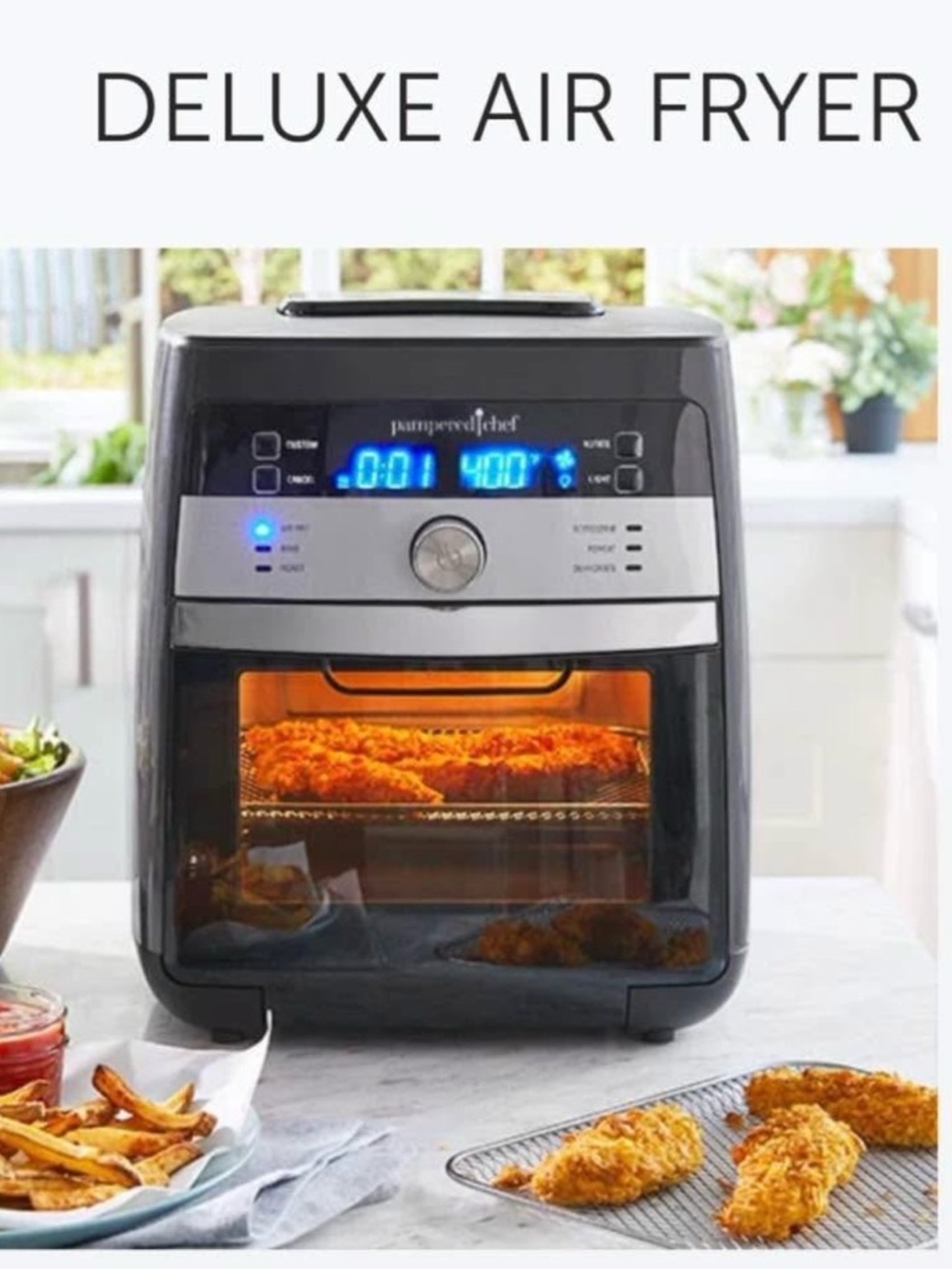 Pampered Chef. Deluxe Air Fryer - Black & Silver Countertop Oven